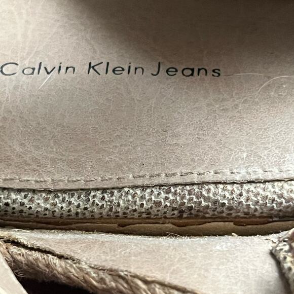 Y2K Calvin Klein Studded Wedge Raffia Edgy Canvas Sandals Size 11 Grunge - Picture 9 of 10